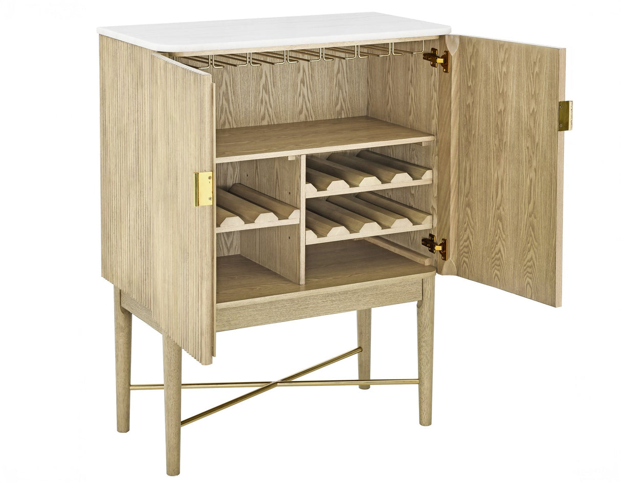 Vida Marble Top WIne Cabinet, Blonde Finish