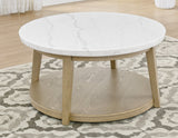 Vida, Round 36″ Cocktail Table, White Marble Top, Castered by Steve Silver at Eve Furniture