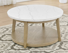 Vida, Round 36″ Cocktail Table, White Marble Top, Castered by Steve Silver at Eve Furniture