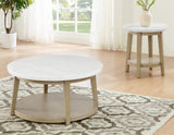 Vida, Round 36″ Cocktail Table, White Marble Top, Castered by Steve Silver at Eve Furniture