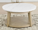 Vida, Round 36″ Cocktail Table, White Marble Top, Castered by Steve Silver at Eve Furniture