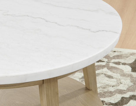 Vida, Round 36″ Cocktail Table, White Marble Top, Castered by Steve Silver at Eve Furniture