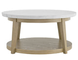 Vida, Round 36″ Cocktail Table, White Marble Top, Castered by Steve Silver at Eve Furniture