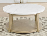 Vida Round 36″ White Marble Top Cocktail Table with Casters by Steve Silver at Eve Furniture