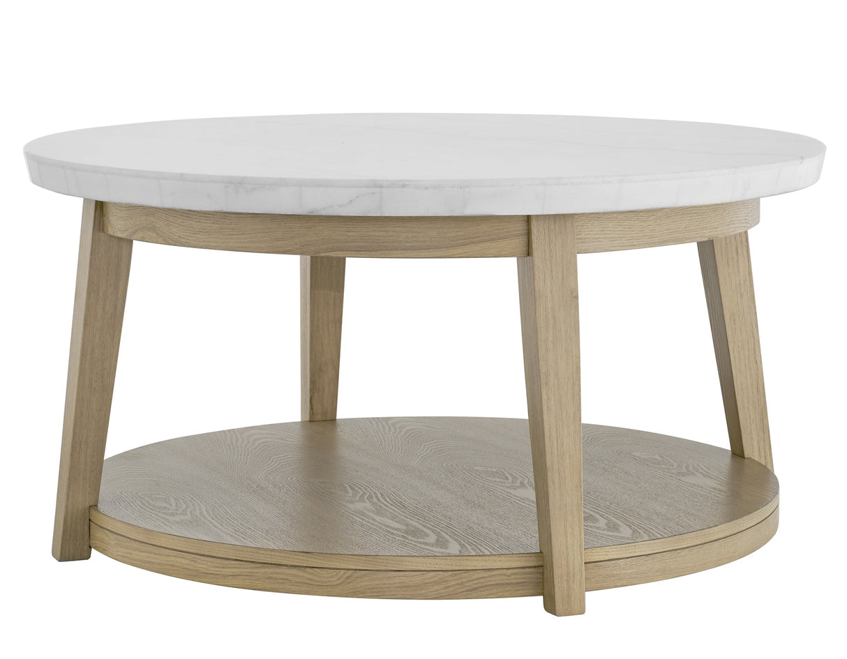 Vida Round 36″ White Marble Top Cocktail Table with Casters by Steve Silver at Eve Furniture
