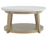 Vida Round 36″ White Marble Top Cocktail Table with Casters by Steve Silver at Eve Furniture