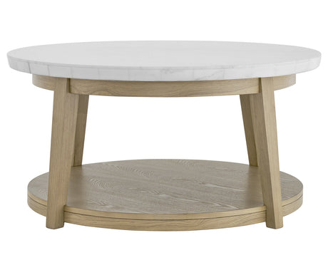 Vida Round 36″ White Marble Top Cocktail Table with Casters by Steve Silver at Eve Furniture