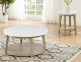 Vida Round 36″ White Marble Top Cocktail Table with Casters by Steve Silver at Eve Furniture