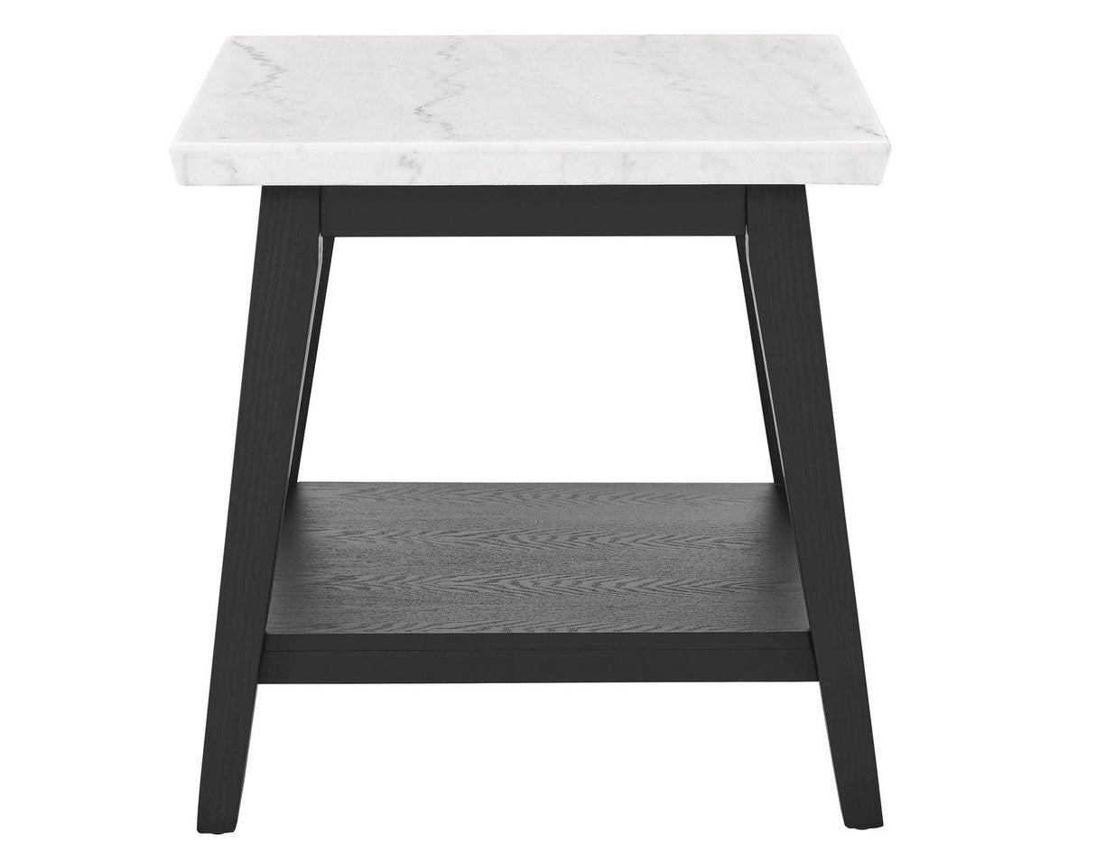 Vida White Marble Top End Table, Black Finish