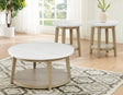Vida 3-Piece Castered Round White Marble Top Table Set by Steve Silver at Eve Furniture