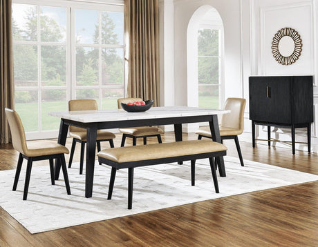 Vida 72″ White Marble Top Dining Table, Black Finish by Steve Silver at Eve Furniture