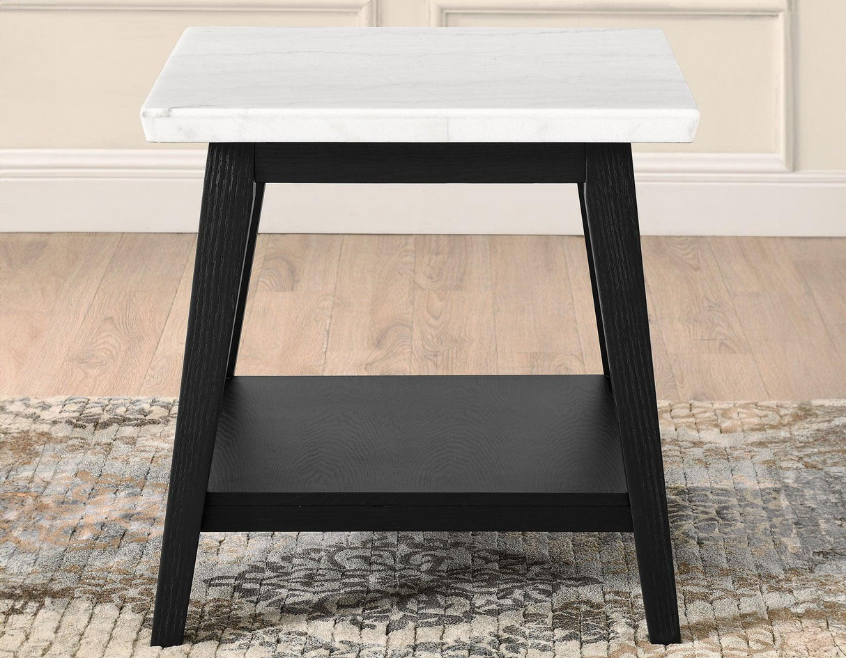 Vida White Marble Top End Table, Black Finish by Steve Silver at Eve Furniture