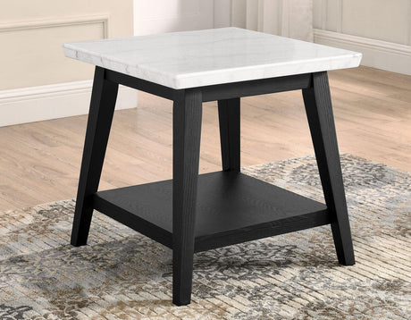 Vida White Marble Top End Table, Black Finish by Steve Silver at Eve Furniture