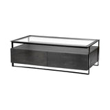 Vidro Rectangular Glass Top Black Solid Wood Drawers & Black Frame Coffee Table by Mercana at Eve Furniture