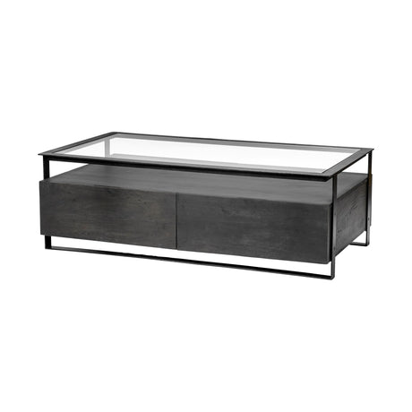 Vidro Rectangular Glass Top Black Solid Wood Drawers & Black Frame Coffee Table by Mercana at Eve Furniture