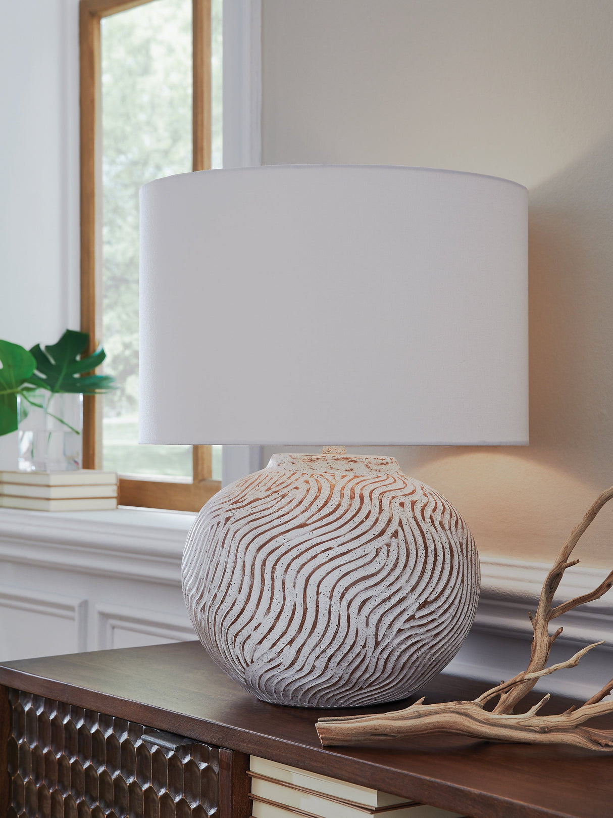 Vien Distressed White Table Lamp by ASHLEY FURNITURE at Eve Furniture