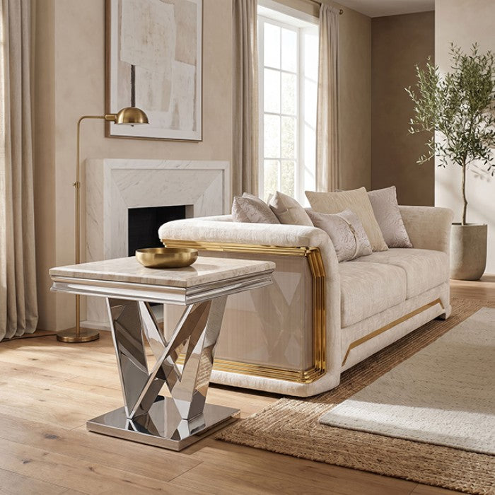 Villarsglane Beige/Chrome End Table by Furniture of America at Eve Furniture