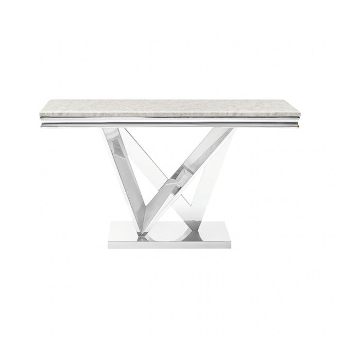 Villarsglane Chrome/Beige Sofa Table by Furniture of America at Eve Furniture