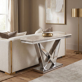 Villarsglane Chrome/Beige Sofa Table by Furniture of America at Eve Furniture