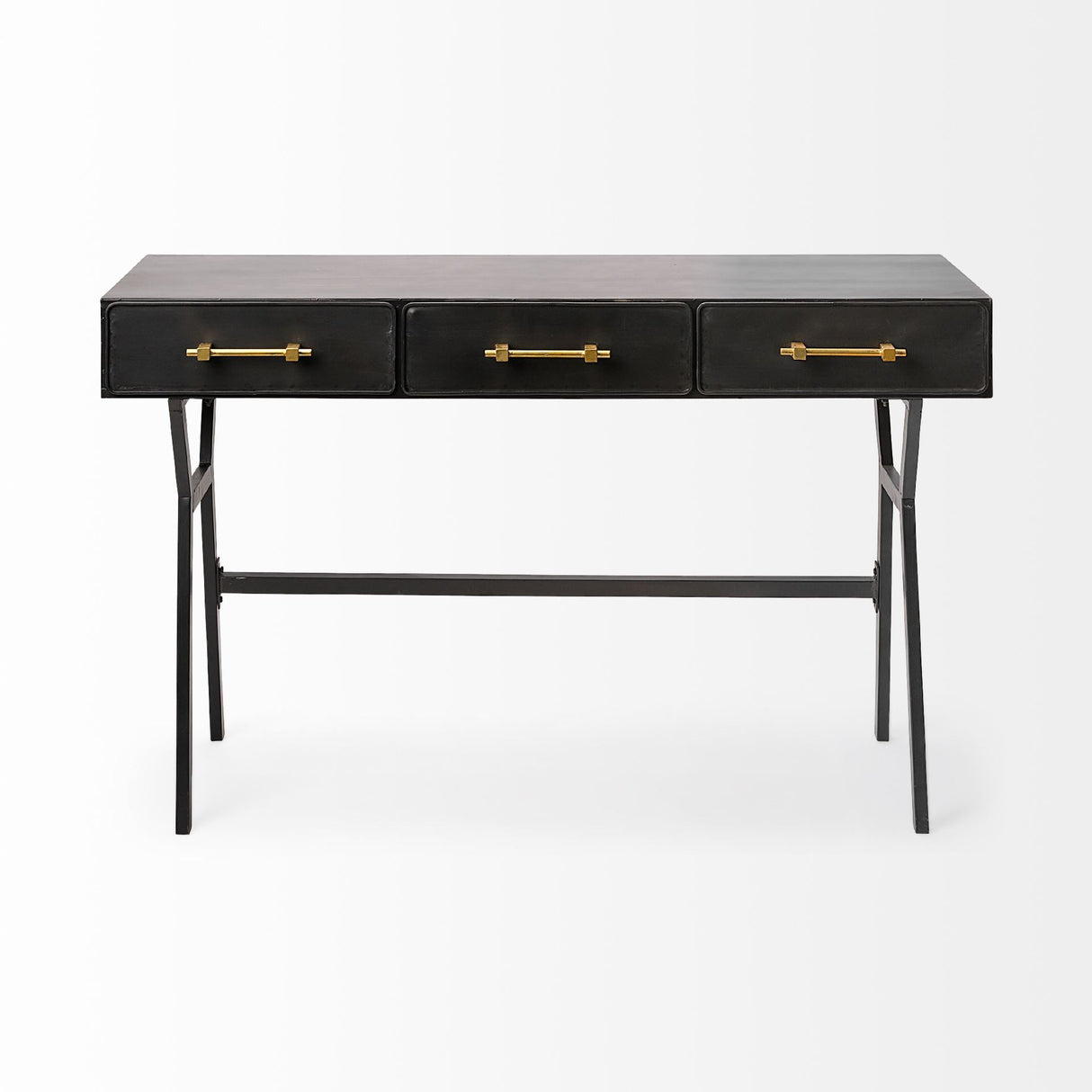 Vince Black Metal W/Gold Accents 3 Drawer Office Desk by Mercana at Eve Furniture