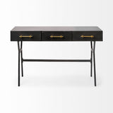 Vince Black Metal W/Gold Accents 3 Drawer Office Desk by Mercana at Eve Furniture