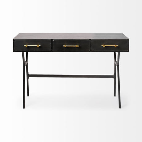 Vince Black Metal W/Gold Accents 3 Drawer Office Desk by Mercana at Eve Furniture