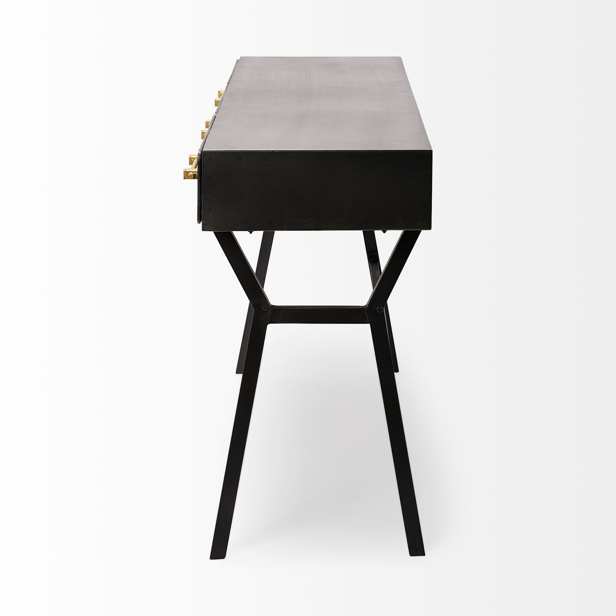 Vince Black Metal W/Gold Accents 3 Drawer Office Desk by Mercana at Eve Furniture