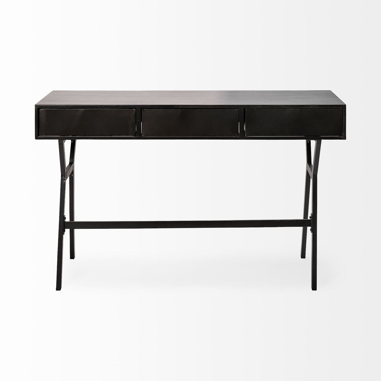 Vince Black Metal W/Gold Accents 3 Drawer Office Desk by Mercana at Eve Furniture