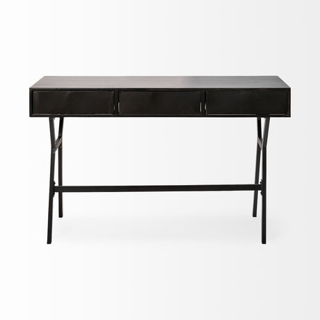 Vince Black Metal W/Gold Accents 3 Drawer Office Desk by Mercana at Eve Furniture