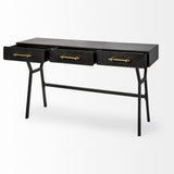 Vince Black Metal W/Gold Accents 3 Drawer Office Desk by Mercana at Eve Furniture