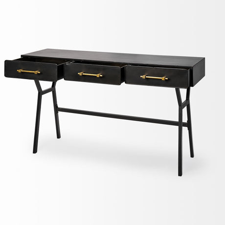 Vince Black Metal W/Gold Accents 3 Drawer Office Desk by Mercana at Eve Furniture