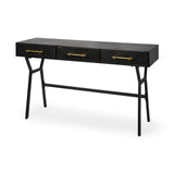 Vince Black Metal W/Gold Accents 3 Drawer Office Desk by Mercana at Eve Furniture