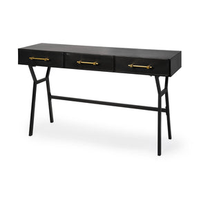 Vince Black Metal W/Gold Accents 3 Drawer Office Desk by Mercana at Eve Furniture