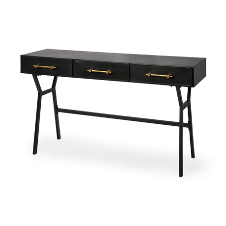 Vince Black Metal W/Gold Accents 3 Drawer Office Desk by Mercana at Eve Furniture