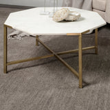 Vincent 33" Octagonal White Marble Tabletop w/ Gold Metal Base Coffee Table by Mercana at Eve Furniture