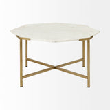 Vincent Octagonal White Marble Tabletop w/ Gold Metal Base Coffee Table by Mercana at Eve Furniture