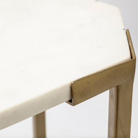 Vincent Octagonal White Marble Tabletop w/ Gold Metal Base Coffee Table by Mercana at Eve Furniture