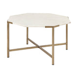 Vincent Octagonal White Marble Tabletop w/ Gold Metal Base Coffee Table by Mercana at Eve Furniture