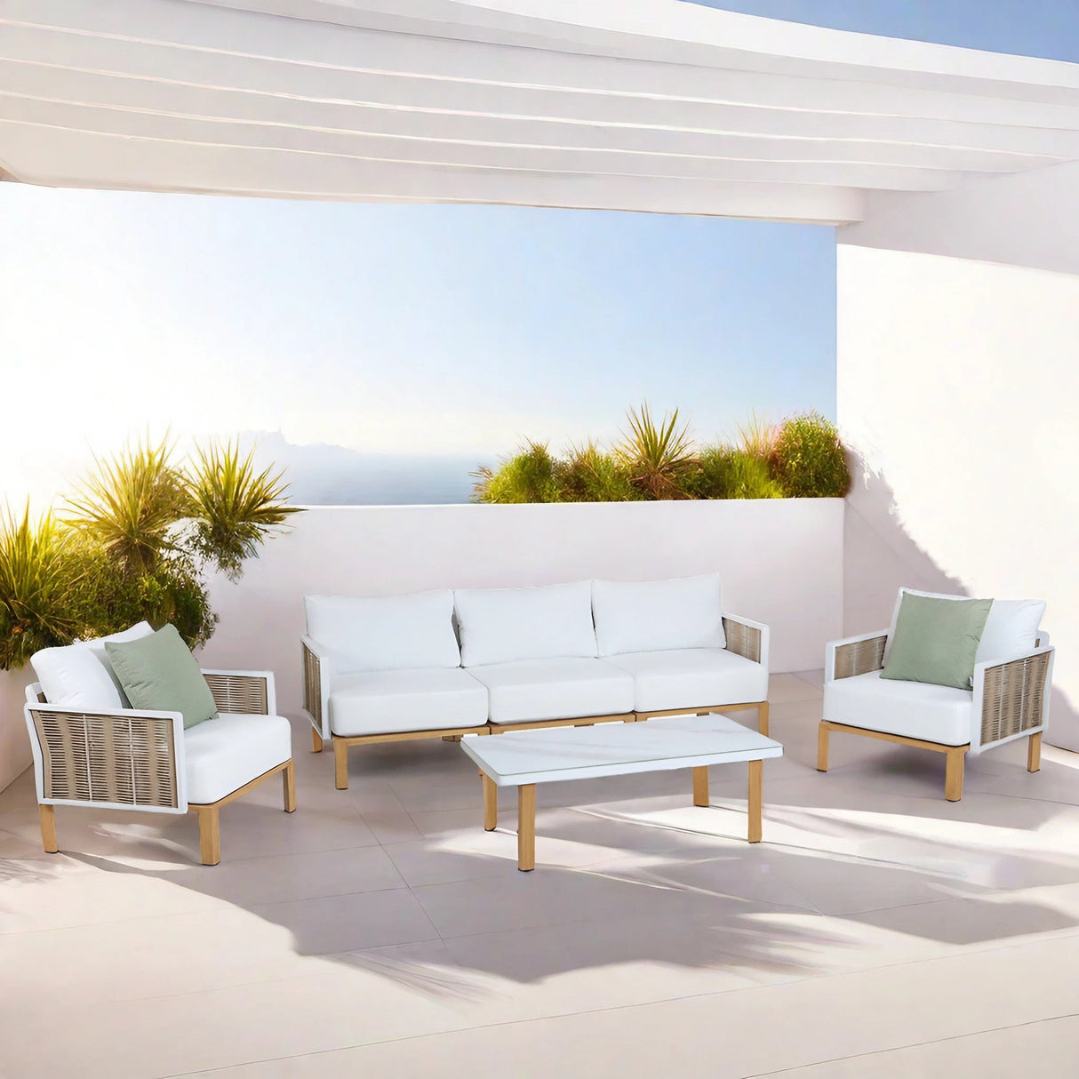 Vine 4-Piece Patio Conversation Set in Cream by Manhattan Comfort at Eve Furniture
