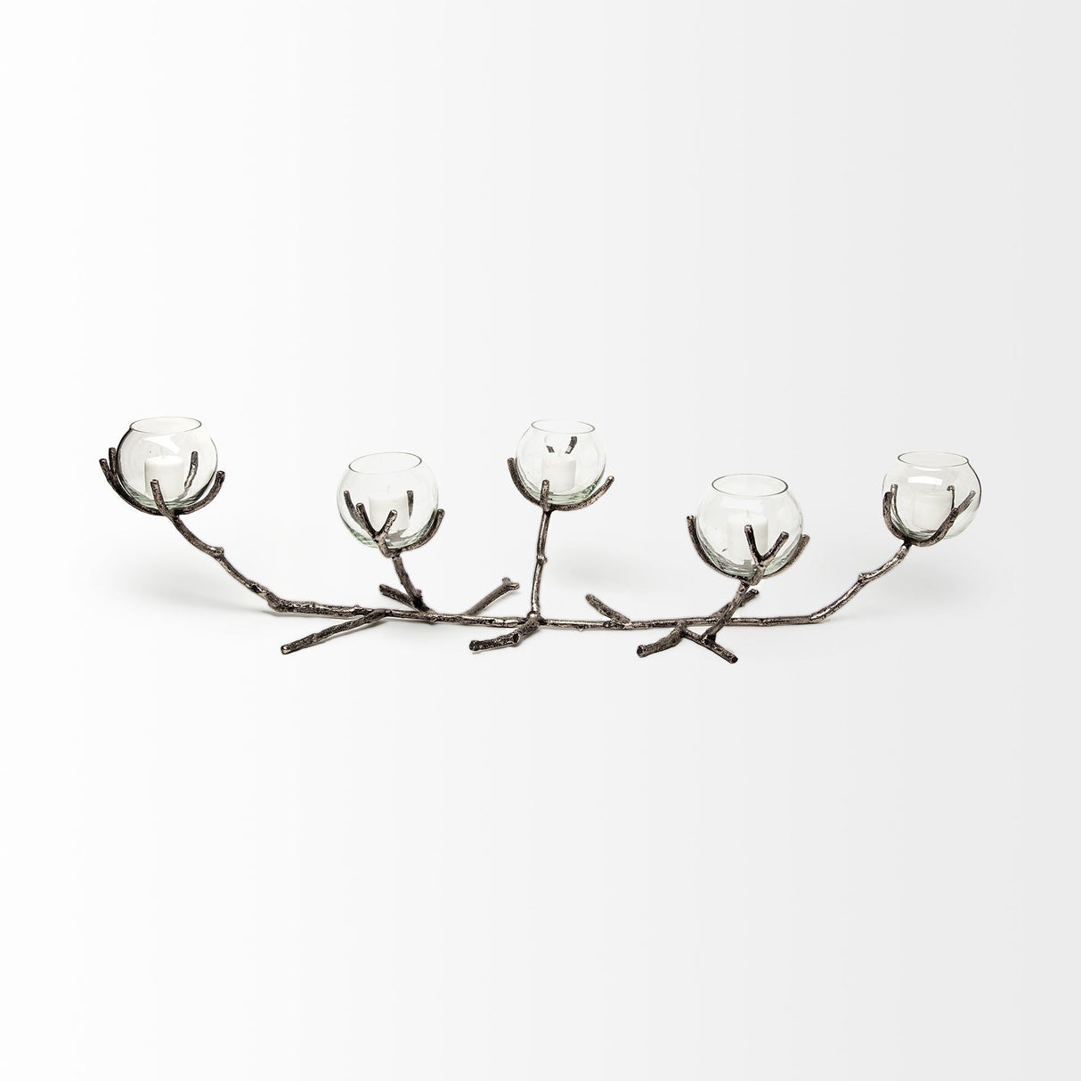 Vine I Distressed Silver Metal Creeper Five Candle Table Candle Holder by Mercana at Eve Furniture