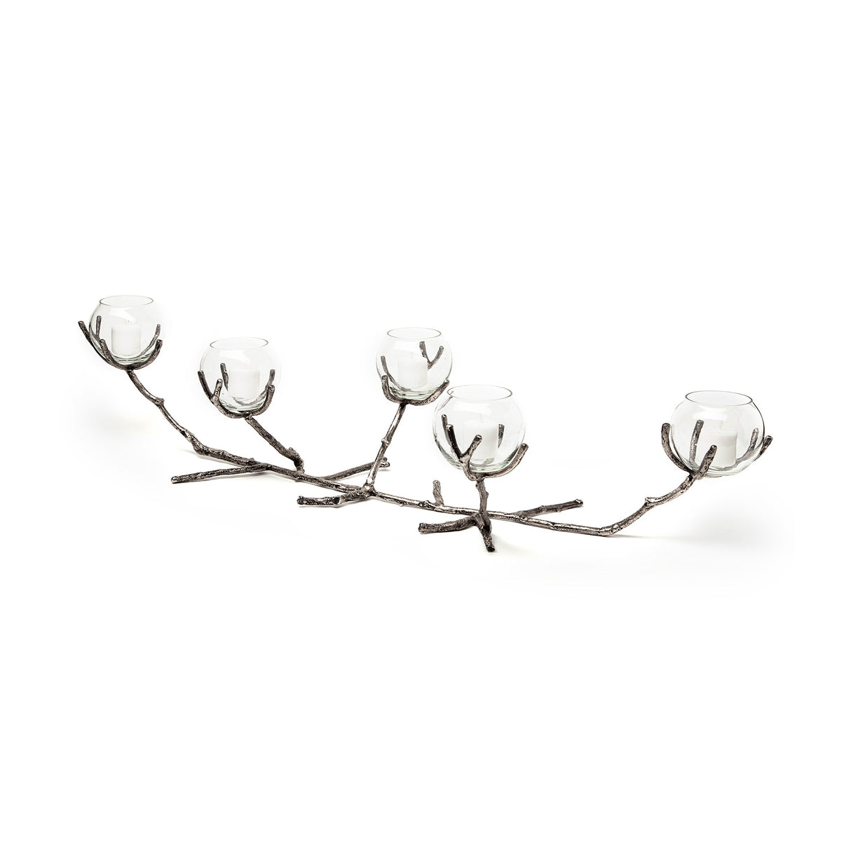 Vine I Distressed Silver Metal Creeper Five Candle Table Candle Holder by Mercana at Eve Furniture