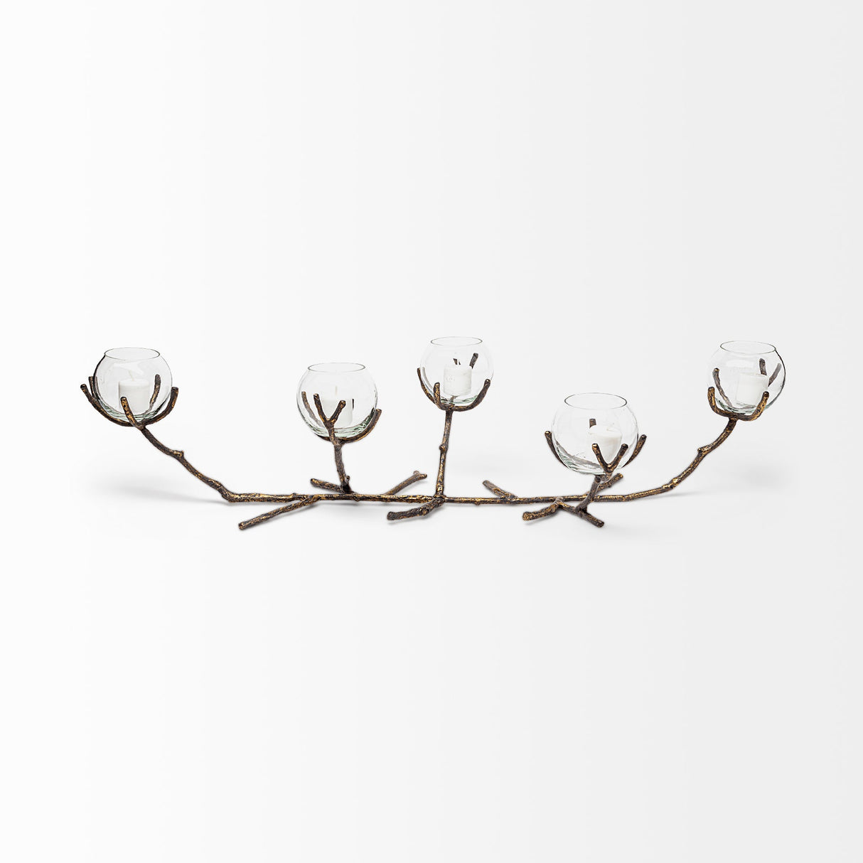 Vine II Distressed Gold Metal Creeper Five Candle Table Candle Holder by Mercana at Eve Furniture