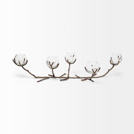Vine II Distressed Gold Metal Creeper Five Candle Table Candle Holder by Mercana at Eve Furniture