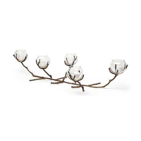 Vine II Distressed Gold Metal Creeper Five Candle Table Candle Holder by Mercana at Eve Furniture