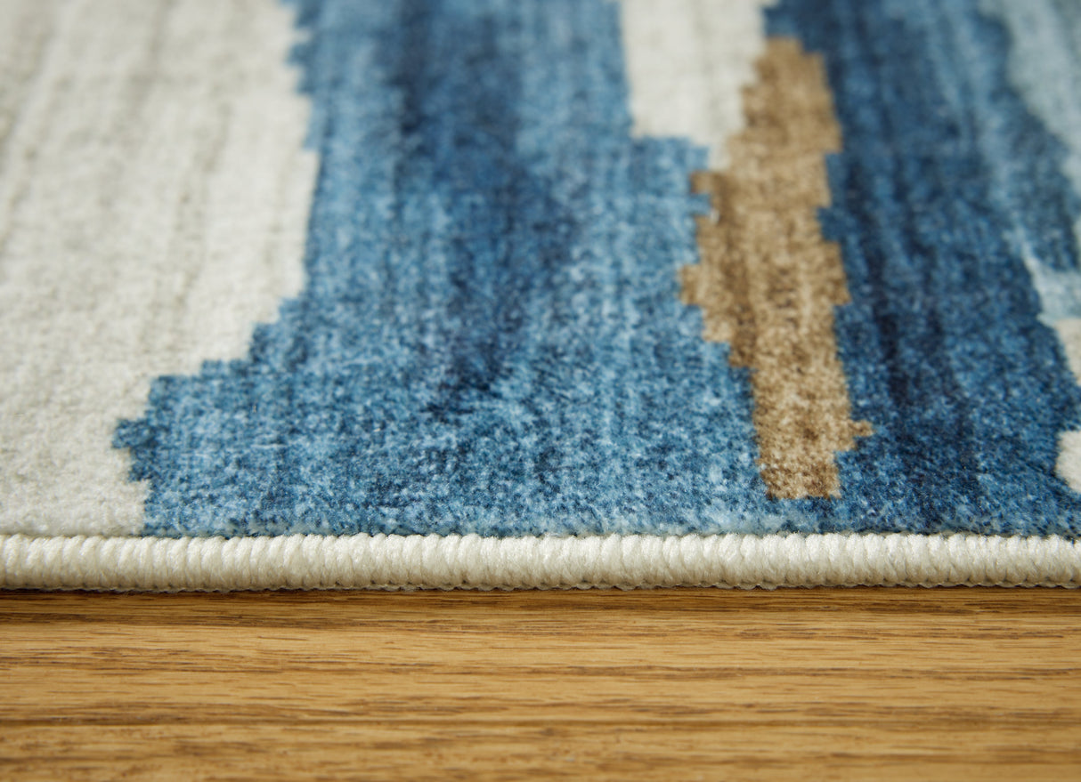 Vinlett Cream/Blue/Brown Washable Large Rug by Ashley at Eve Furniture