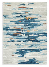 Vinlett Cream/Blue/Brown Washable Medium Rug by Ashley at Eve Furniture