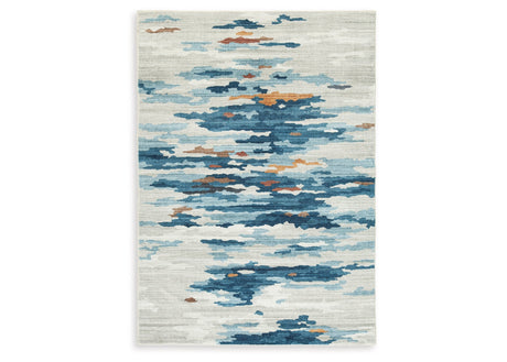 Vinlett Cream/Blue/Brown Washable Medium Rug by Ashley at Eve Furniture