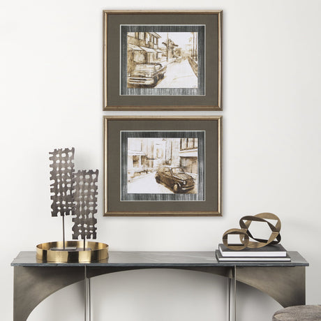Vintage Car Picture I by Mercana Studio Hand Embellished Textured Framed Art Print Matted under Glas by Mercana at Eve Furniture