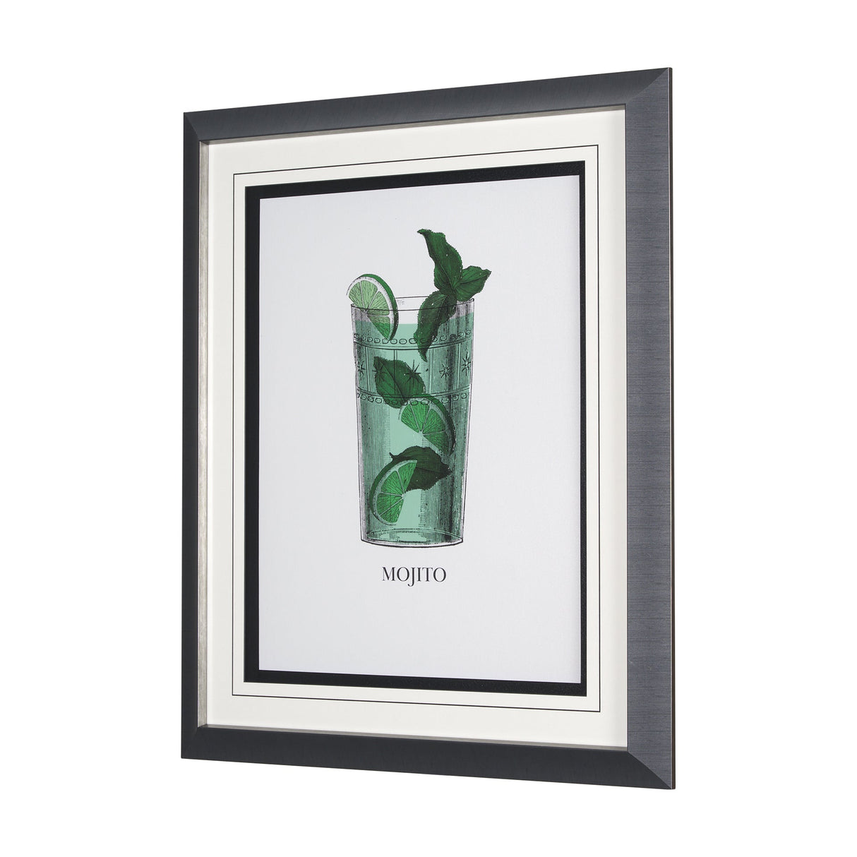 Vintage Cocktails-Mojito by Gwen Aspell Hand Embelished Textured Framed Art Print Matted under Glass by Mercana at Eve Furniture