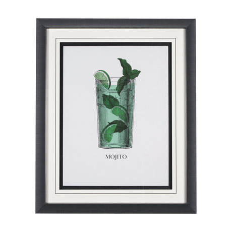 Vintage Cocktails-Mojito by Gwen Aspell Hand Embelished Textured Framed Art Print Matted under Glass by Mercana at Eve Furniture